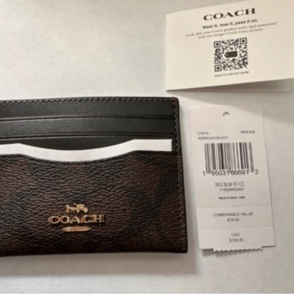 COACH SLIM ID CARD CASE BROWN/BLACK BRAND NEW - Picture 2 of 4
